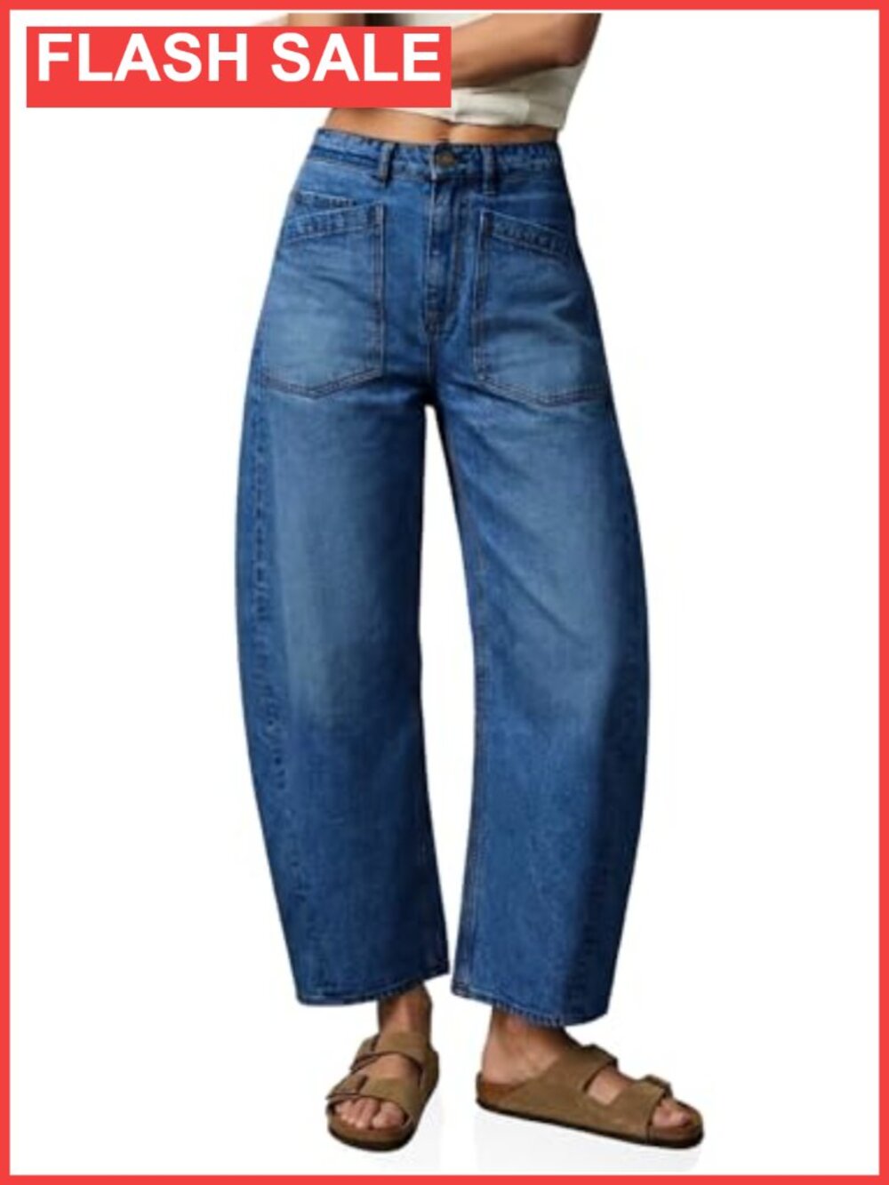 High Waisted Barrel Jeans Cropped Wide Leg Boyfriend Denim Pants